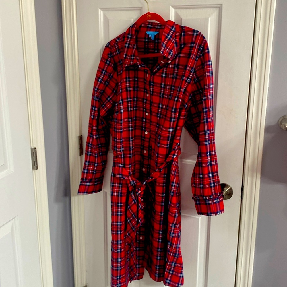 Holiday plaid button up shirt dress -never worn
